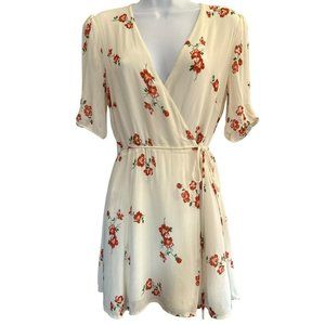 Reformation Women's Red Floral Lucky Print Wrap Dress Size XL Read